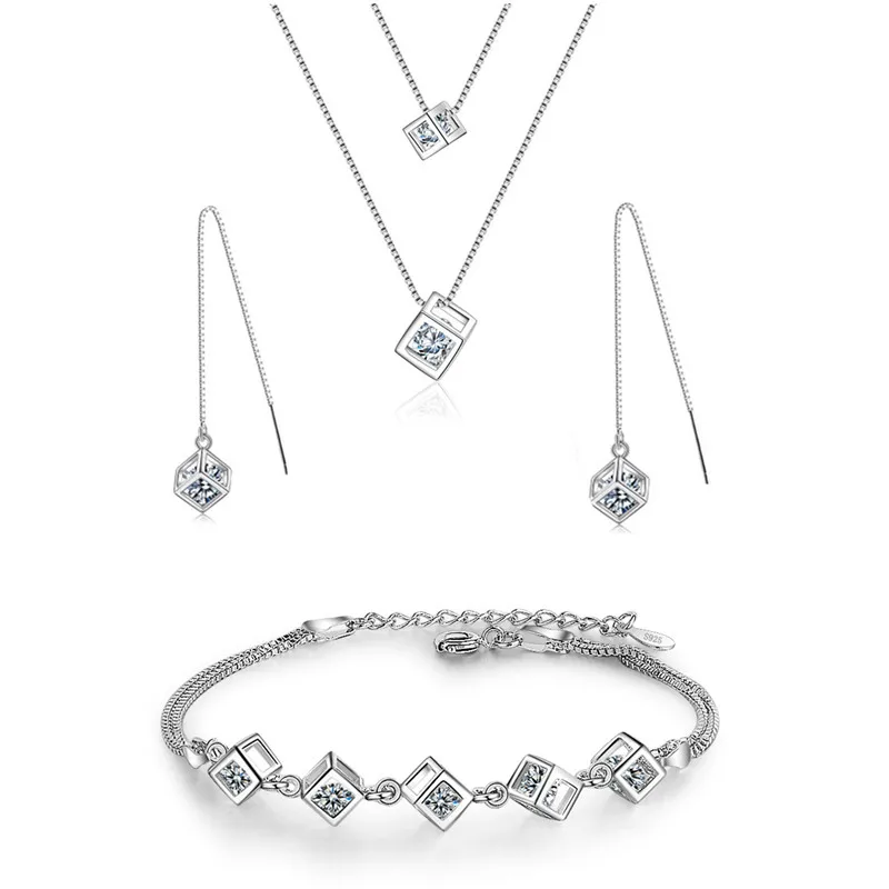 925 Silver Jewelry Sets for Women Love cube Necklaces&Earring&Bracelet Multilayer Double Choker Statement Necklace Set
925 Silver Jewelry Sets for Women Love cube Necklaces&Earring&Bracelet Multilayer Double Choker Statement Necklace Set