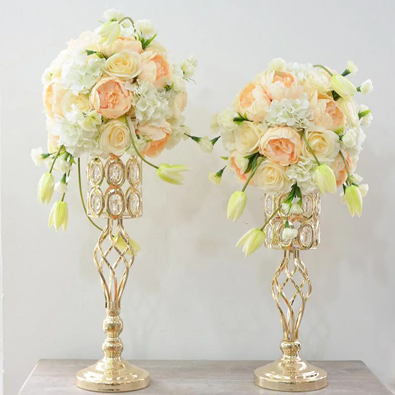 Metal Gold Candle Holders Road Lead Table Centerpiece Stand Pillar Candlestick For Wedding Candelabra Flowers Vases
