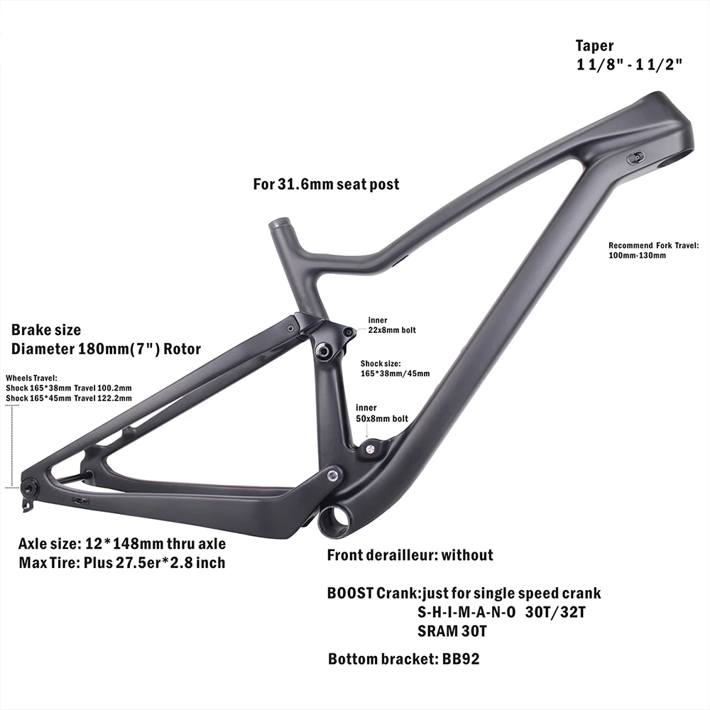 Flash Deal Free shipping Full suspension frame 27.5er plus and 29er Boost carbon bike XC frame XS size with inner cables XS/S/M/L/XL 3