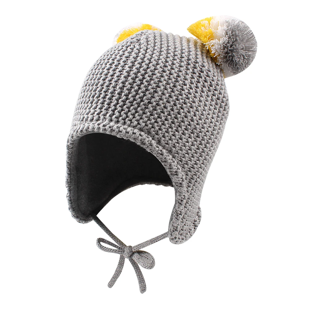 Winter Warm Baby Beanie Hat Cute Earflap Toddler Girls Hat with Pompom Fleece Lined Knit Kids Boys Hat Baby Girls Clothing 6-24M (5)