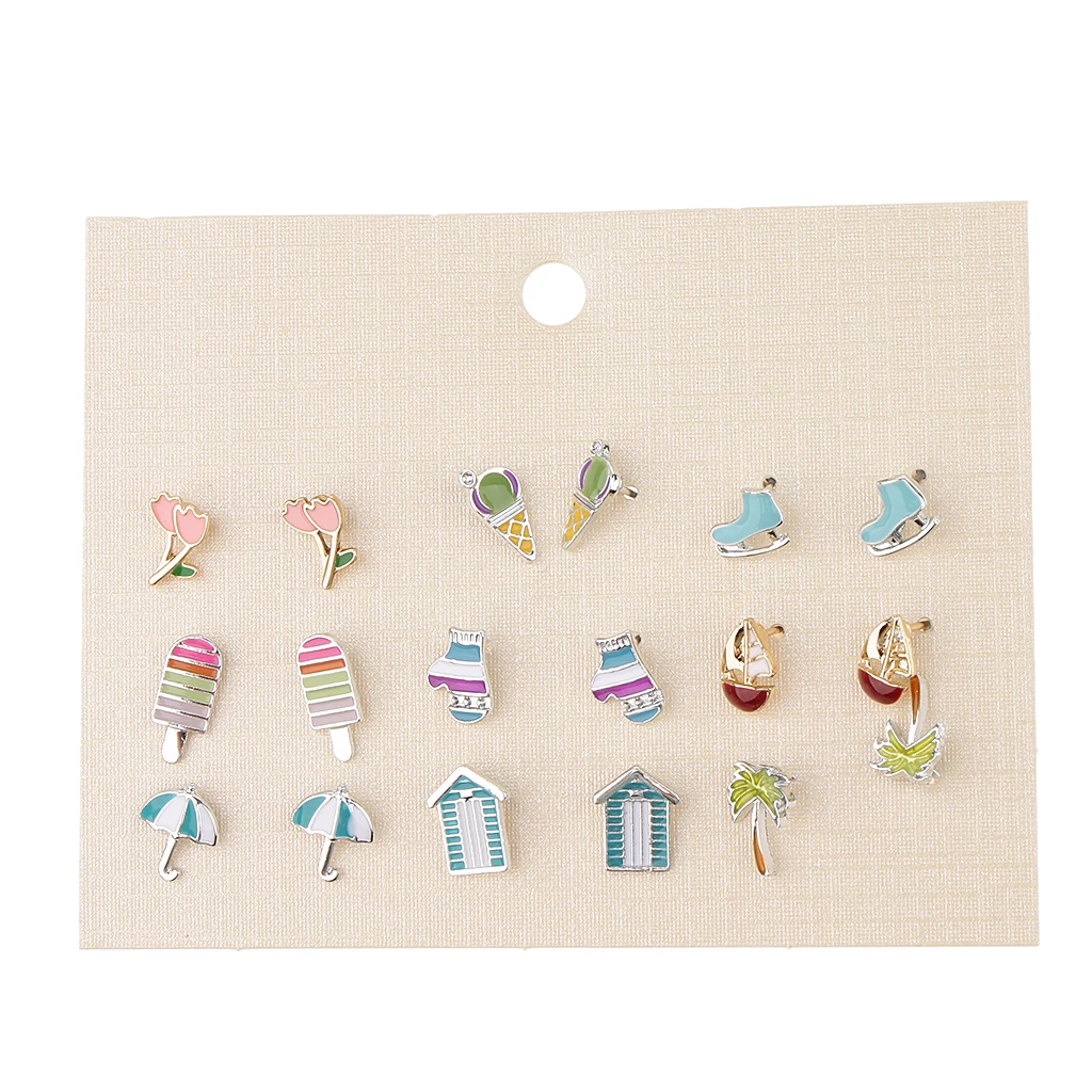 9 Pairs Flowers Tree Tropical Summer Winter Theme Assorted Enamel Earring Stud Set Lovely Girls Jewelry
9 Pairs Flowers Tree Tropical Summer Winter Theme Assorted Enamel Earring Stud Set Lovely Girls Jewelry