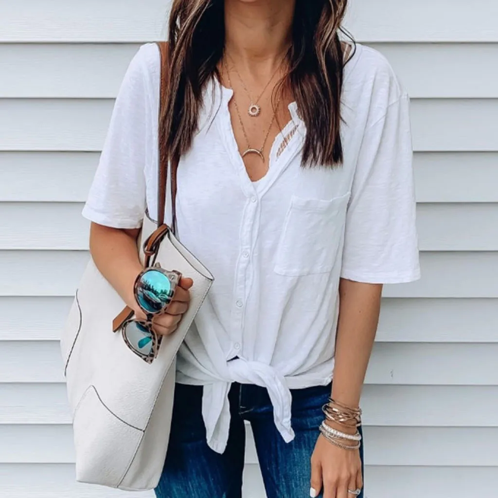Summer Fashion Tunic Buttons Blouse Casual Ladies Solid V-Neck Loose Tee Tops Female Women's Short Sleeve Shirt Blusas Pullover
Summer Fashion Tunic Buttons Blouse Casual Ladies Solid V-Neck Loose Tee Tops Female Women's Short Sleeve Shirt Blusas Pullover