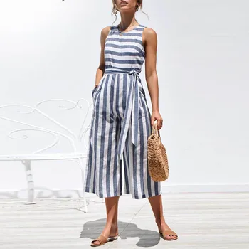 Summer Women Lace Up Striped Jumpsuit Belt Sleeveless Wide Leg Playsuit Tank O-neck Bow Casual Rompers
Summer Women Lace Up Striped Jumpsuit Belt Sleeveless Wide Leg Playsuit Tank O-neck Bow Casual Rompers