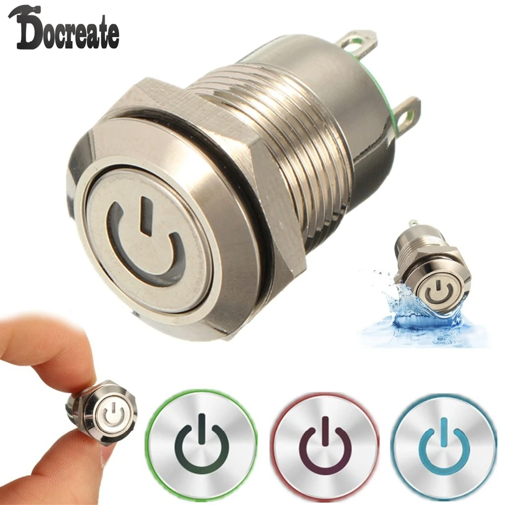 12V 2A 9.5mm Waterproof LED Metal Cap Power Momentary Push Button Switch Car DIY Modified | Инструменты