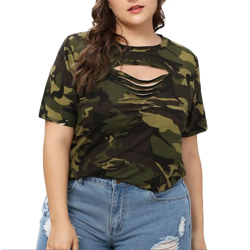 New Style Weekend Casual T-shirt Top Fashion Women O-Neck Plus Size Camouflage Hollow Out Tops T-Shirts Blusas Femininas
New Style Weekend Casual T-shirt Top Fashion Women O-Neck Plus Size Camouflage Hollow Out Tops T-Shirts Blusas Femininas