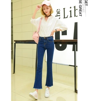 High waist micro-la jeans women's spring and summer Korean large size was thin hairy flared pants women nine points jeans B224
High waist micro-la jeans women's spring and summer Korean large size was thin hairy flared pants women nine points jeans B224