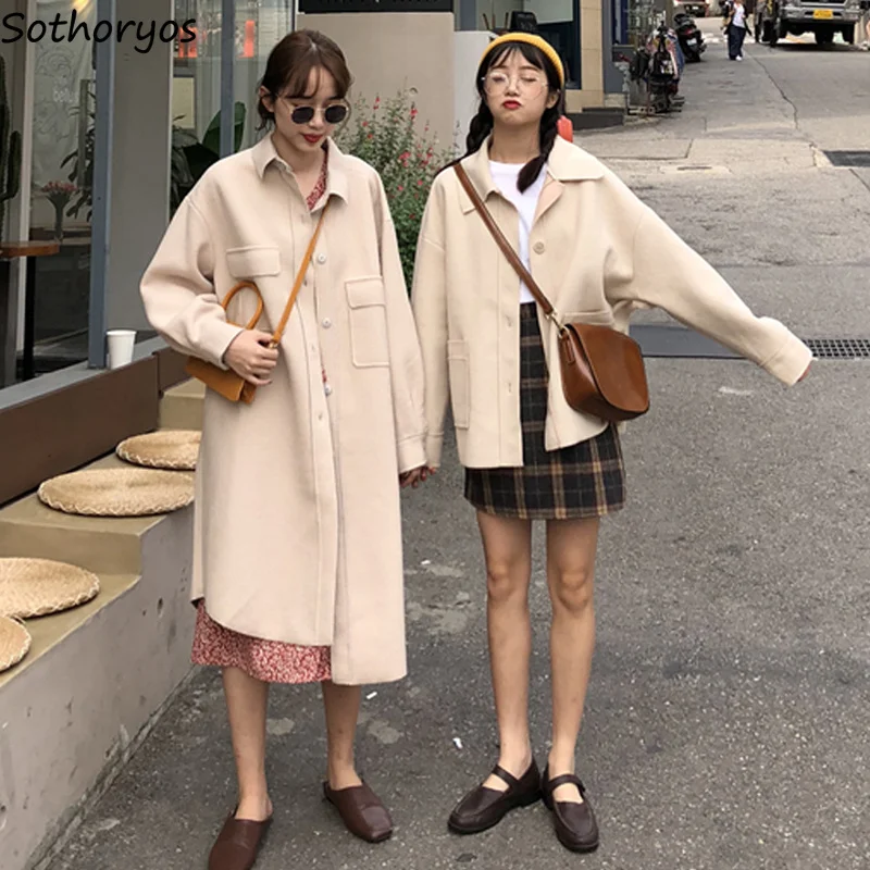 Blends Women Single Breasted Pockets Solid Simple Korean Style Loose Coats Womens Trendy All-match Kawaii Blend Students Coat
Blends Women Single Breasted Pockets Solid Simple Korean Style Loose Coats Womens Trendy All-match Kawaii Blend Students Coat