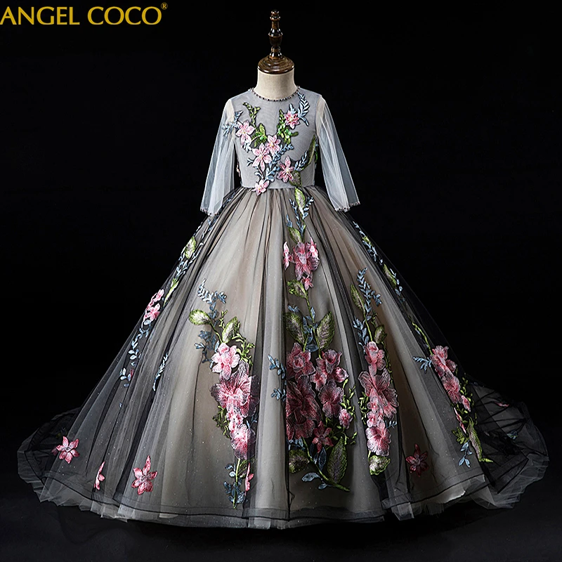 Girl First Communion Dress Birthday Party Wedding Gowns Gray Lace Embroidery Flower Elegant Gown Princess Children Clothes
Girl First Communion Dress Birthday Party Wedding Gowns Gray Lace Embroidery Flower Elegant Gown Princess Children Clothes