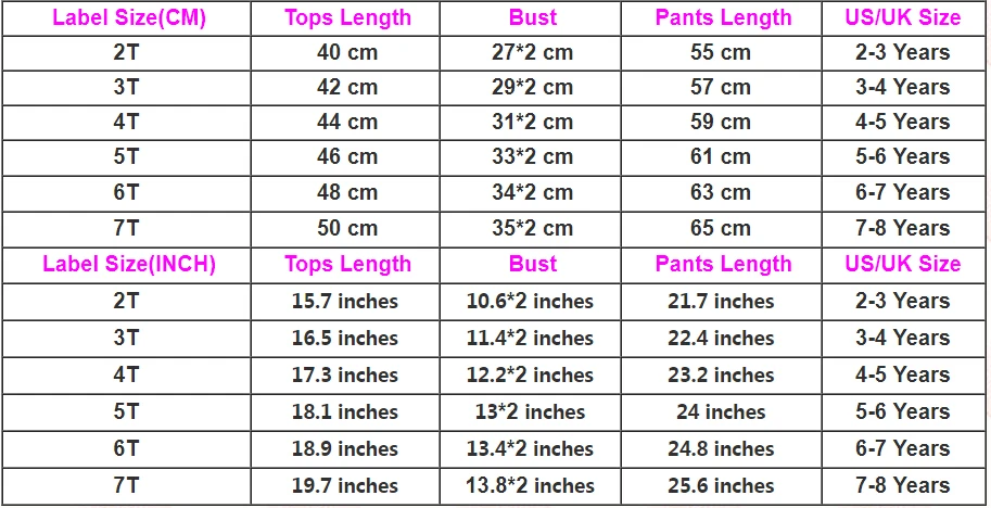 4t 5t Size Chart