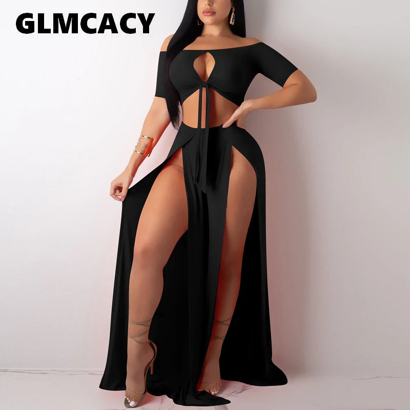 Women Sexy Off Shoulder 2 Pieces Dress Sexy Short Sleeve High Slit Maxi Dress Laides Beach Party Night Out Dress 
Women Sexy Off Shoulder 2 Pieces Dress Sexy Short Sleeve High Slit Maxi Dress Laides Beach Party Night Out Dress