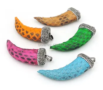 Natural Resin Snakeskin Tanned Cover Horn Pendants Pave CZ, CZ Paved On The Top Approx 50*20*10 mm
Natural Resin Snakeskin Tanned Cover Horn Pendants Pave CZ, CZ Paved On The Top Approx 50*20*10 mm