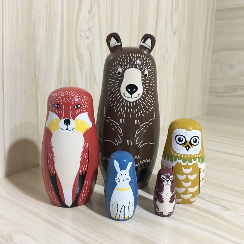5Pcs/Set Wooden Russian Nesting Doll Toy Cartoon Bear Fox Owl Matryoshka Dolls Handmade Home Decoration Kids Christmas Gifts
5Pcs/Set Wooden Russian Nesting Doll Toy Cartoon Bear Fox Owl Matryoshka Dolls Handmade Home Decoration Kids Christmas Gifts