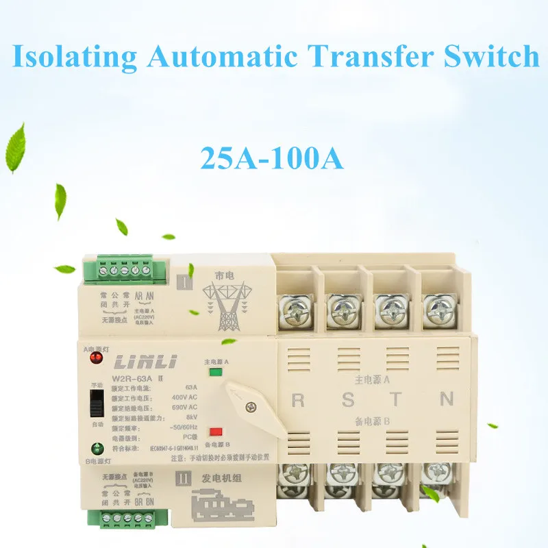 Compact Din Rail Mount Mini ATS Dual Power Changeover Switch 4P 32A 40A 50A 63A 100A Electrical Automatic Transfer Switch
Compact Din Rail Mount Mini ATS Dual Power Changeover Switch 4P 32A 40A 50A 63A 100A Electrical Automatic Transfer Switch