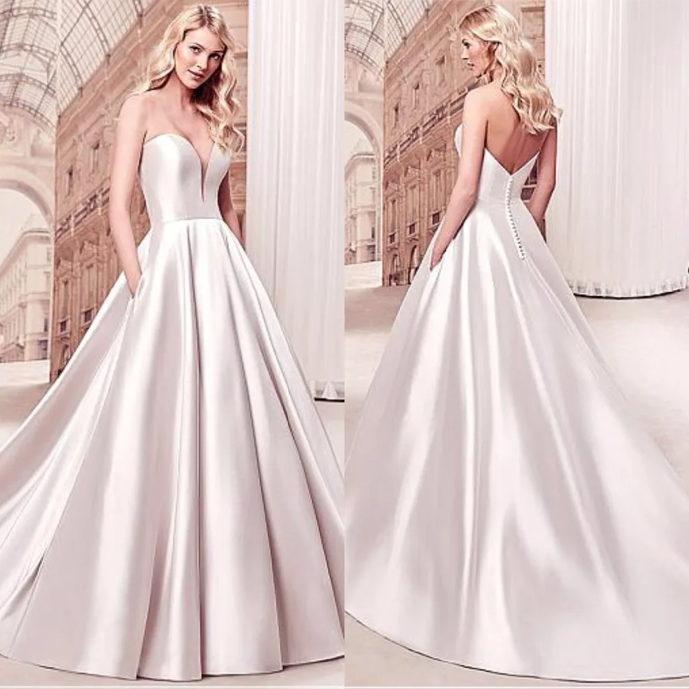 Glamorous Tulle & Satin Sweetheart Neckline A-line Wedding Dresses With Pockets Cheap Bridal Gowns Custom Made with Court Trian
Glamorous Tulle & Satin Sweetheart Neckline A-line Wedding Dresses With Pockets Cheap Bridal Gowns Custom Made with Court Trian