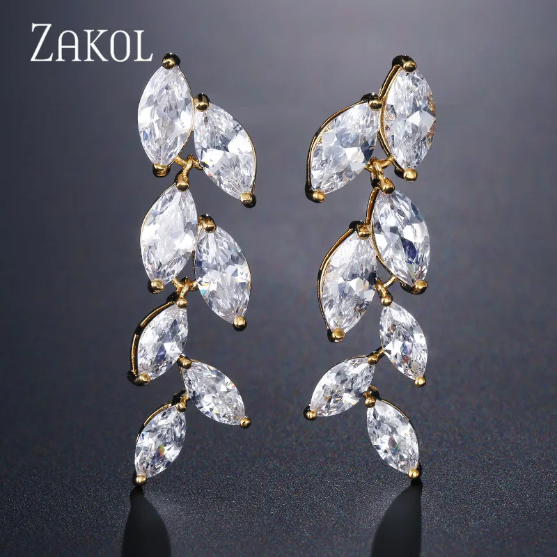ZAKOL Fashion Marquise Cut White AAA CZ Zircon Crystal Drop Earrings Gold Color Leaf Earrings for Women Wedding Jewelry FSEP512
ZAKOL Fashion Marquise Cut White AAA CZ Zircon Crystal Drop Earrings Gold Color Leaf Earrings for Women Wedding Jewelry FSEP512