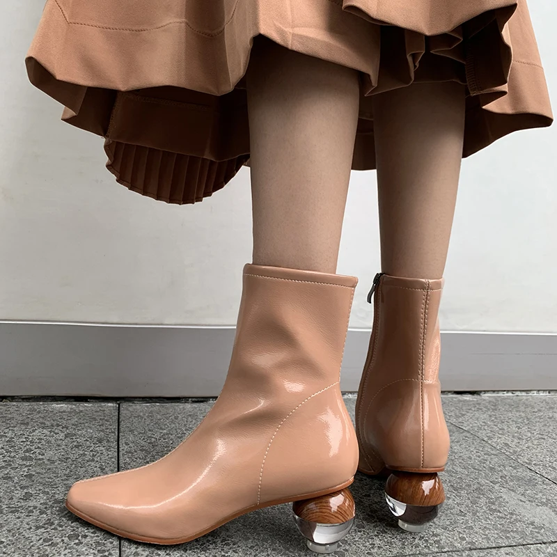 Модные женские ботильоны TXCNMB на высоком каблуке зимняя обувь 2020 ботинки челси из