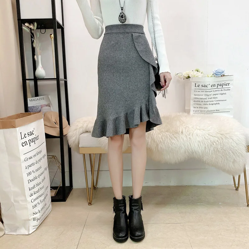 2019 New Autumn Winter Knitted Skirt Women High Waist Midi Knitting Ruffles Fishtail Skirts Female Warm Hip Package faldas mujer
2019 New Autumn Winter Knitted Skirt Women High Waist Midi Knitting Ruffles Fishtail Skirts Female Warm Hip Package faldas mujer