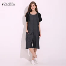 ZANZEA Womens Jumpsuits Sleeveless Adjustable Strap Denim