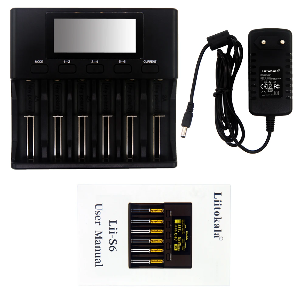 

NEW 2019 LiitoKala Lii-S6 Battery charger 18650 Charger 6-Slot Auto-Polarity Detect For 18650 26650 21700 32650 AA AAA batteries