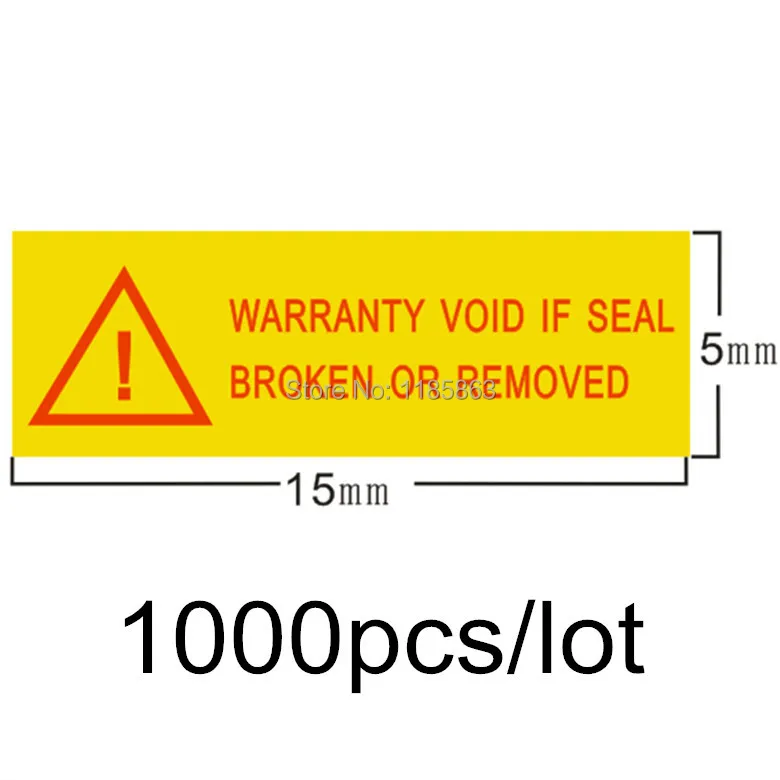 1.5x0.5cm 1000pcs/lot warranty label sticker void if seal broken or removed in Computer accessories, electronic trademark
1.5x0.5cm 1000pcs/lot warranty label sticker void if seal broken or removed in Computer accessories, electronic trademark