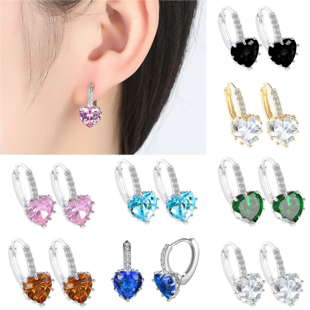 Hot Women Fashion Earrings Heart-shaped Zircon Multi-color Simple Earrings Rhinestone Oorbellen Vintage Safira Earring Bijoux
Hot Women Fashion Earrings Heart-shaped Zircon Multi-color Simple Earrings Rhinestone Oorbellen Vintage Safira Earring Bijoux