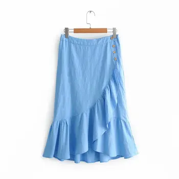 Women fashion sweet solid color hem ruffles asymmetrical skirt faldas mujer ladies buttons decoration linen skirts QUN373
Women fashion sweet solid color hem ruffles asymmetrical skirt faldas mujer ladies buttons decoration linen skirts QUN373