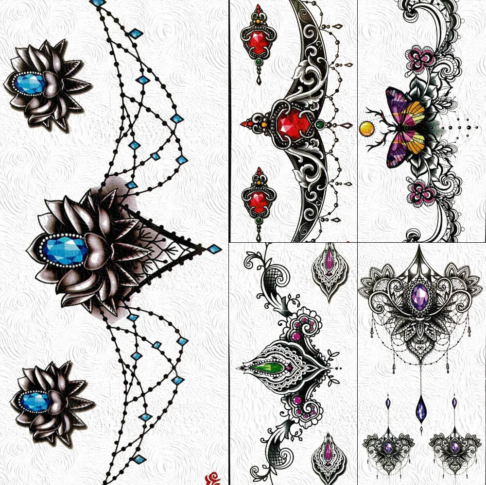 3D Sexy Fake Jewels Temporary Tattoo Stickers Flower Diamonds Gems Henna Lace Women Girl Tattoo Neck Tatoo Pendant India Jewelry
3D Sexy Fake Jewels Temporary Tattoo Stickers Flower Diamonds Gems Henna Lace Women Girl Tattoo Neck Tatoo Pendant India Jewelry