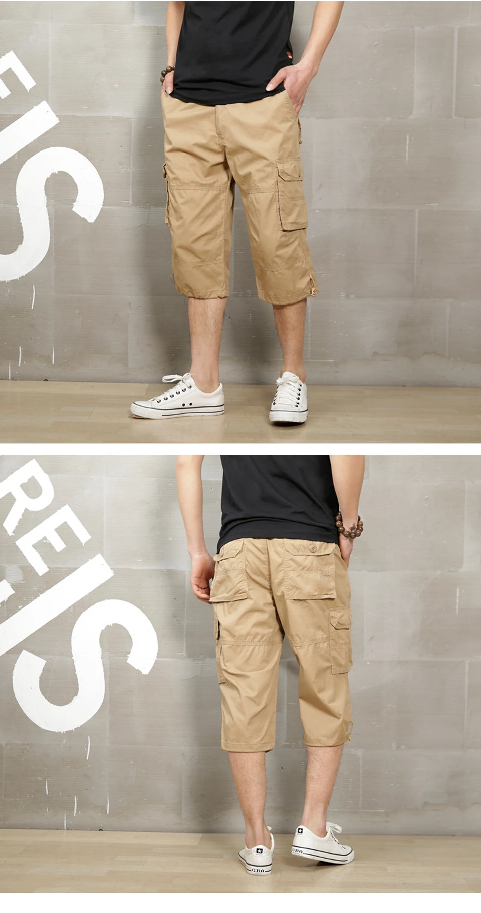 Summer Tooling Pants Thin Loose Calf-Length Pants Men's Pockets Pants Outdoor Leisure Sports Cropped Trousers Male (6)