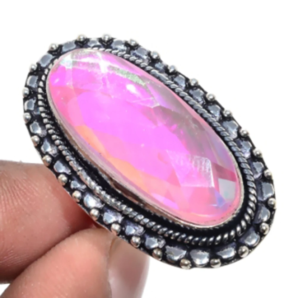Rainbow Topas Ring Silver Overlay over Copper, USA Size 7.5 , R4975 
Rainbow Topas Ring Silver Overlay over Copper, USA Size 7.5 , R4975
