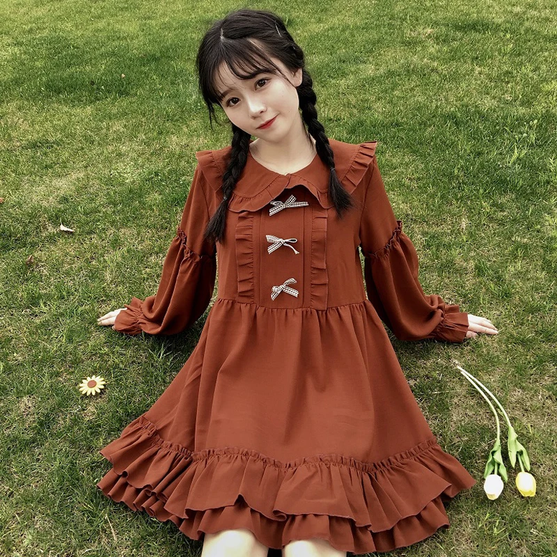 Autumn dress new women's Japanese sweet retro Peter pan Collar Loose Thin Lantern Sleeve Long Sleeve Dress
Autumn dress new women's Japanese sweet retro Peter pan Collar Loose Thin Lantern Sleeve Long Sleeve Dress