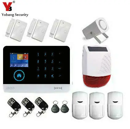 

Yobang Security Russian French Spanish WIFI GSM SMS Burglar Alarm System Sensor Detector Solar Power Siren For Home Security