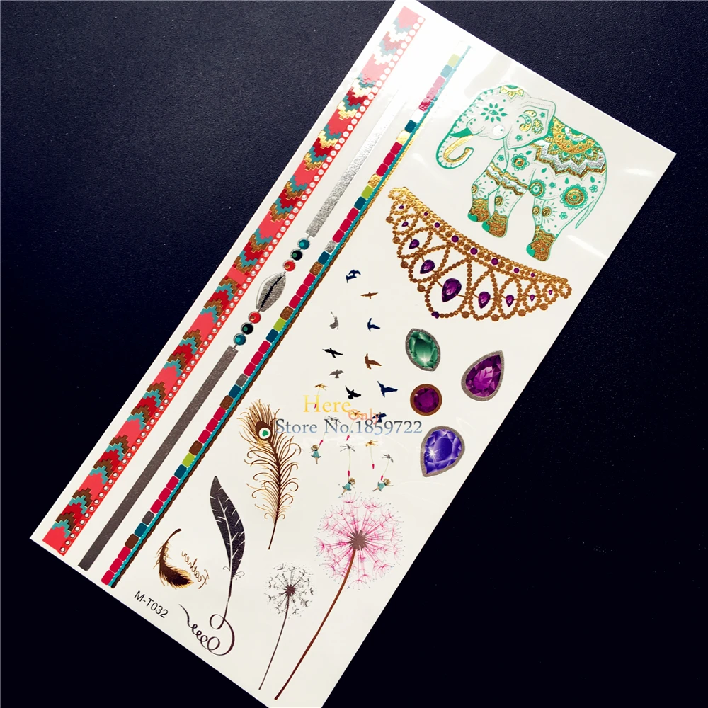 1PC New Gold Metallic Tattoo Elephant Gem Necklace Design Tempoary Tattoo Sticker Waterproof Dandelion Fairy Tatoo Arm Leg Jewel
1PC New Gold Metallic Tattoo Elephant Gem Necklace Design Tempoary Tattoo Sticker Waterproof Dandelion Fairy Tatoo Arm Leg Jewel