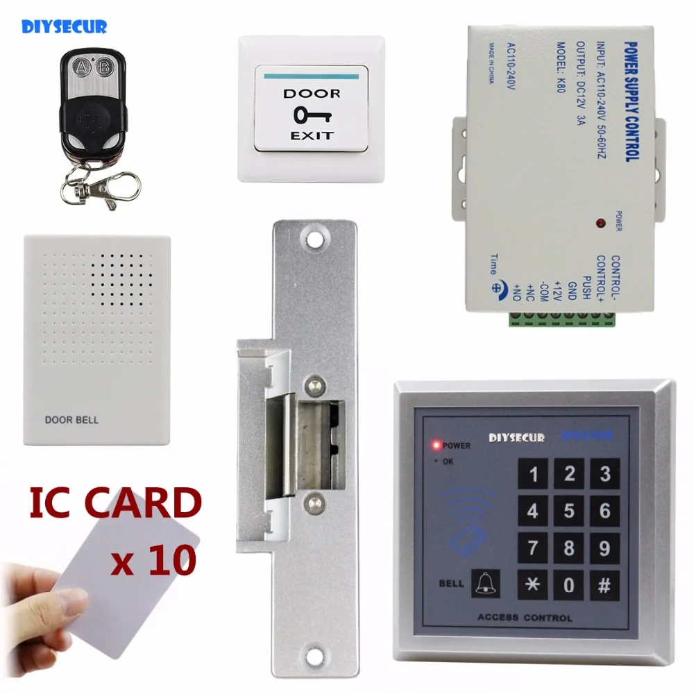 DIYSECUR Remote Control 13.56MHz IC Card Reader Password Keypad Access Control Security System Kit + Strike Lock + Door Bell
DIYSECUR Remote Control 13.56MHz IC Card Reader Password Keypad Access Control Security System Kit + Strike Lock + Door Bell