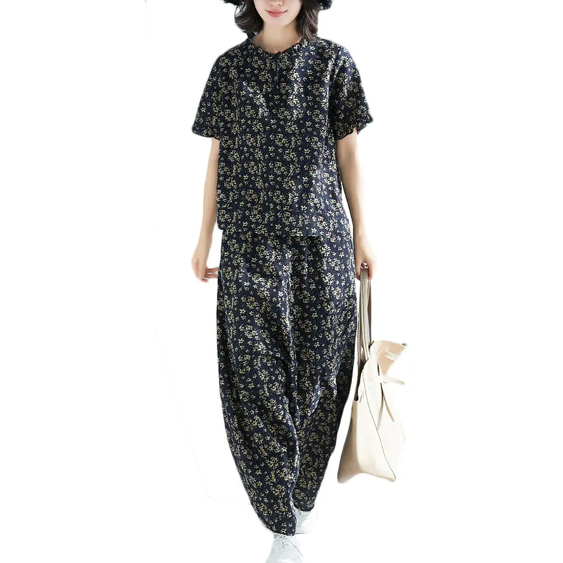 Summer New Large size Cotton numb Fashion Suit Women retro floral short sleeve harem pants 2 piece Suits Womens Casual Sets F009
Summer New Large size Cotton numb Fashion Suit Women retro floral short sleeve harem pants 2 piece Suits Womens Casual Sets F009
