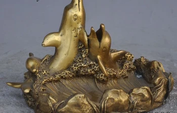7" china fengshui brass animal 3 Dolphin fish Ashtray Pen wash good lucky statue
7" china fengshui brass animal 3 Dolphin fish Ashtray Pen wash good lucky statue