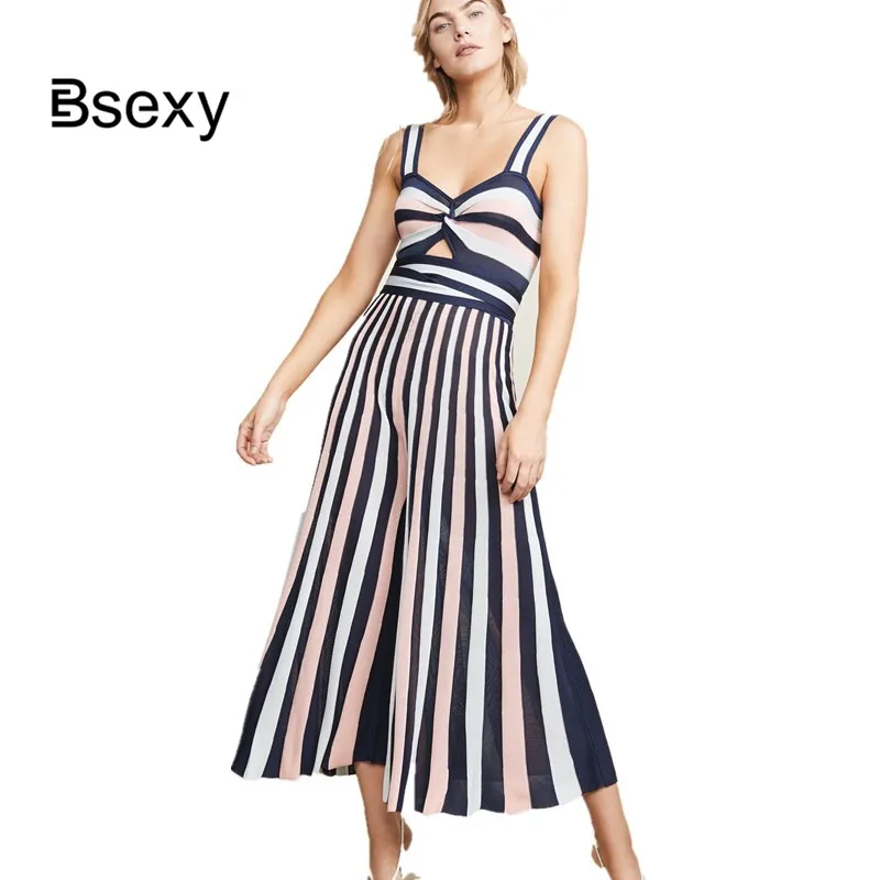 European And American Hit Color Striped Knitting Dress 2019 Summer Women Hollow Waist Backless spaghetti Strap Midi Sundress
European And American Hit Color Striped Knitting Dress 2019 Summer Women Hollow Waist Backless spaghetti Strap Midi Sundress