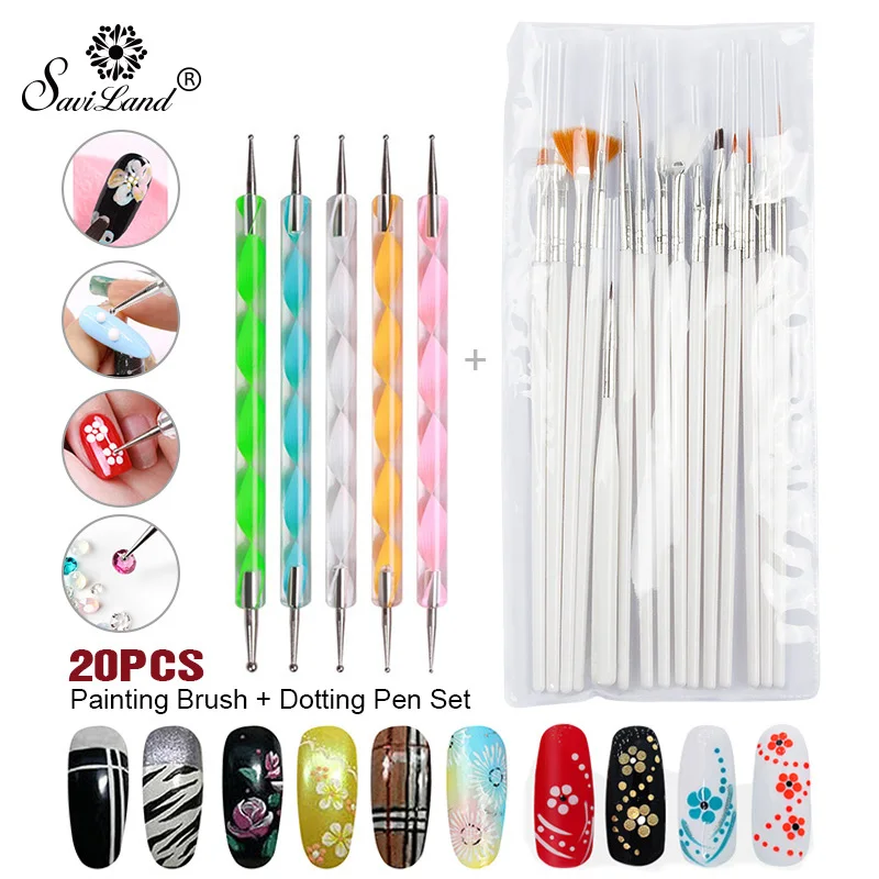 Saviland 20pcs/set Nail Art Painting Set Gel Varnish Brush Pen Professional Dotting Drawing Design Acrylic Manicure Tools
Saviland 20pcs/set Nail Art Painting Set Gel Varnish Brush Pen Professional Dotting Drawing Design Acrylic Manicure Tools