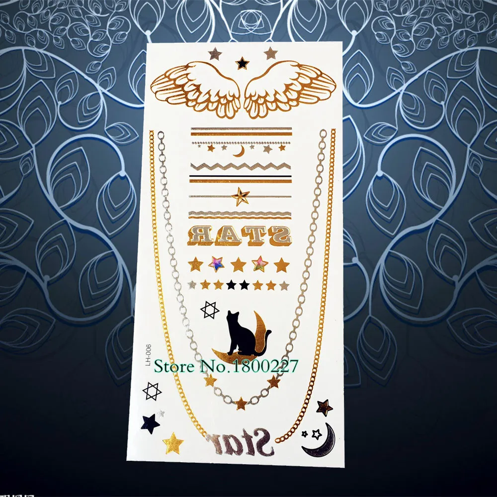 Fashion Necklace Sexy Cat Design Gold Tattoo Body Art Henna Temporary Tattoo Sticker Metallic Wing Waterproof Tatoo Choker PLH06
Fashion Necklace Sexy Cat Design Gold Tattoo Body Art Henna Temporary Tattoo Sticker Metallic Wing Waterproof Tatoo Choker PLH06