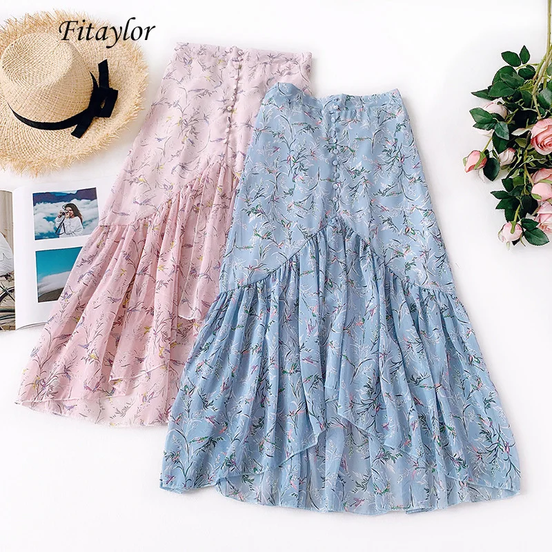 Fitaylor Women Chiffon Fishtail Skirt High Waist Ruffle Asymmetric Slim Floral Print Skrit Female Single Breasted Mid-calf Skirt
Fitaylor Women Chiffon Fishtail Skirt High Waist Ruffle Asymmetric Slim Floral Print Skrit Female Single Breasted Mid-calf Skirt