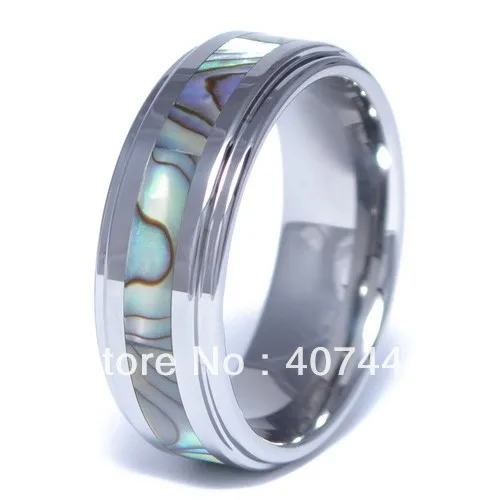 

Free Shipping Cheap Price USA Russia Brazil Hot Sales 8mm Men's Abalone Inlayed Tungsten Carbide Wedding Ring US sizes 6-13