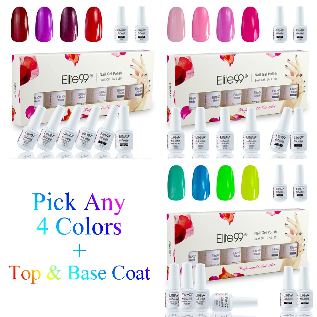 Elite99 Any4pcs UV Gel Nail Polish + Top Coat + Base Coat For Nail Gel Kits To Build Long Lasting Nail Gel Polish 8ml 
Elite99 Any4pcs UV Gel Nail Polish + Top Coat + Base Coat For Nail Gel Kits To Build Long Lasting Nail Gel Polish 8ml