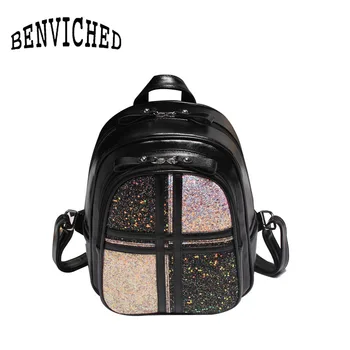BENVICHED Ladies' pu backpack 2020 spring Color collision Sequins fashion black student single shoulder bag small square bag 372
BENVICHED Ladies' pu backpack 2020 spring Color collision Sequins fashion black student single shoulder bag small square bag 372