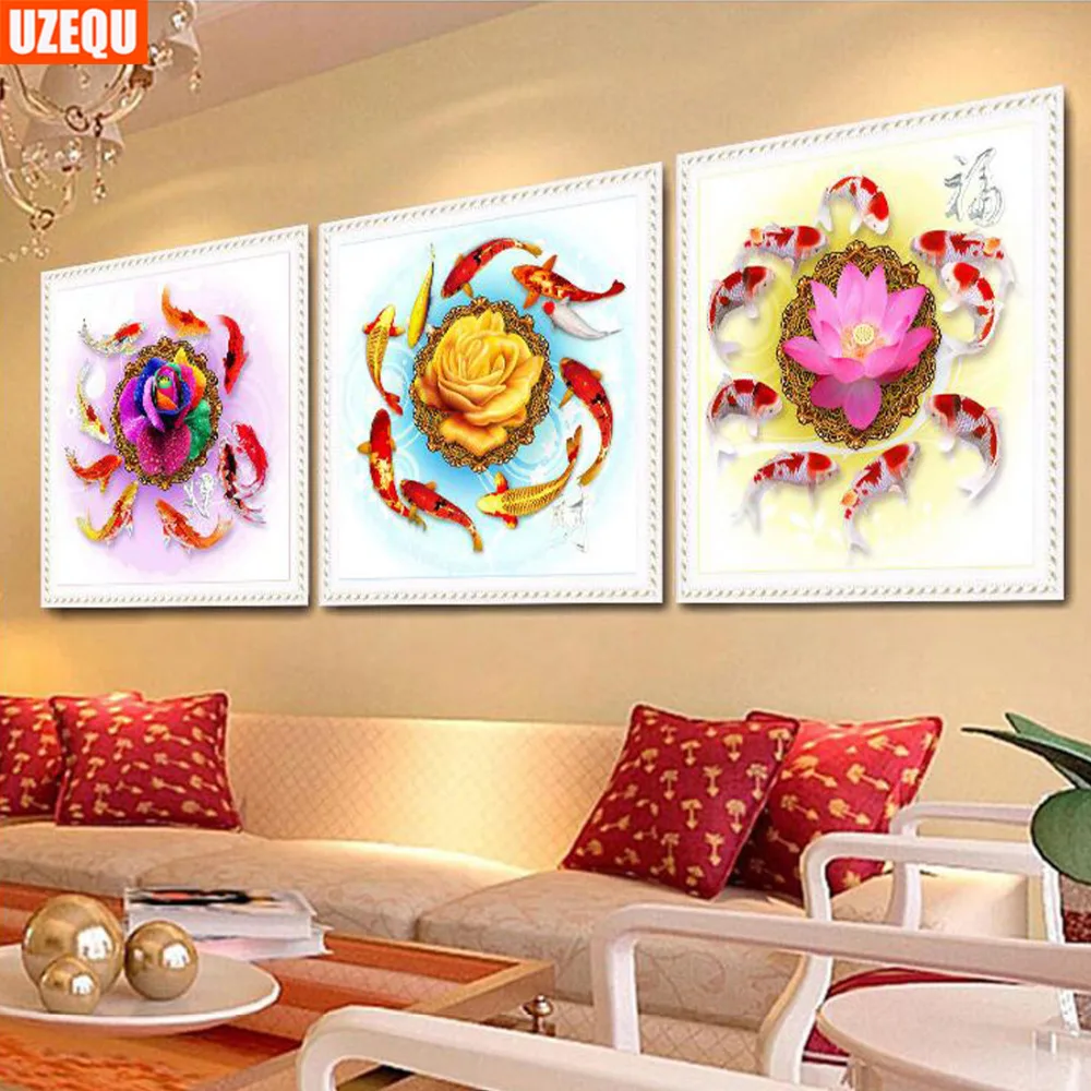 UzeQu Triptych Full Diamond Embroidery 5D DIY Diamond Painting Cross Stitch Flower Fish Round Mosaic Painting Rhinestones Craft
UzeQu Triptych Full Diamond Embroidery 5D DIY Diamond Painting Cross Stitch Flower Fish Round Mosaic Painting Rhinestones Craft