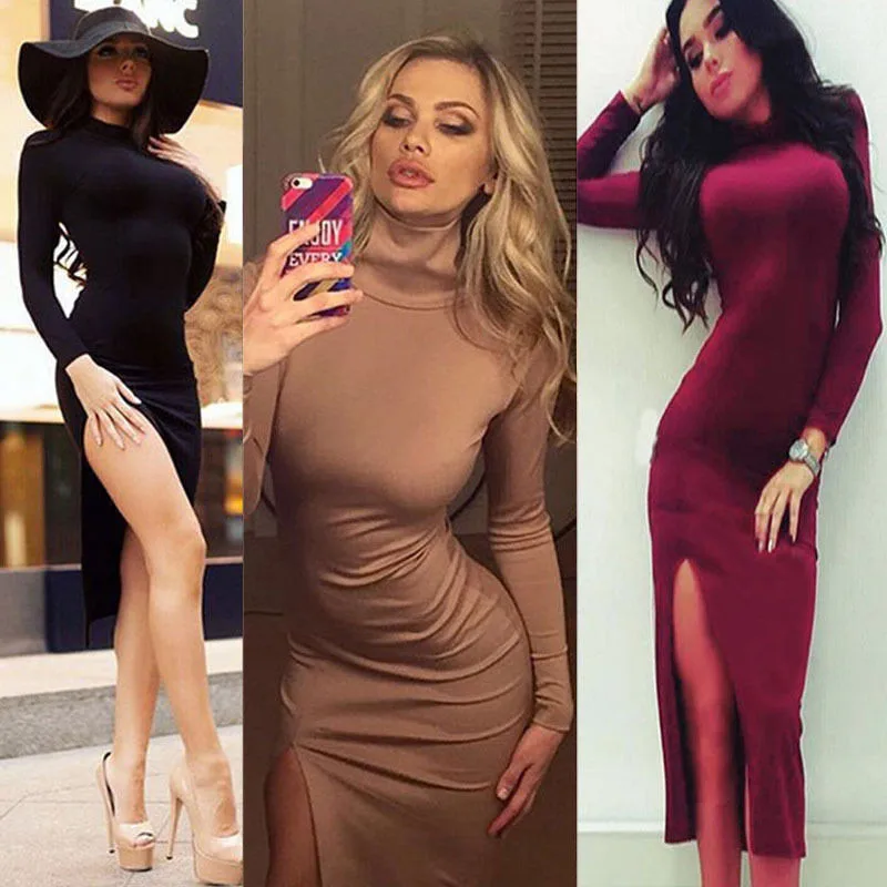 Women Solid Grace Dress Bodycon Long Sleeve Evening Clubwear Dress Sexy Party Pencil Dress Split dress
Women Solid Grace Dress Bodycon Long Sleeve Evening Clubwear Dress Sexy Party Pencil Dress Split dress