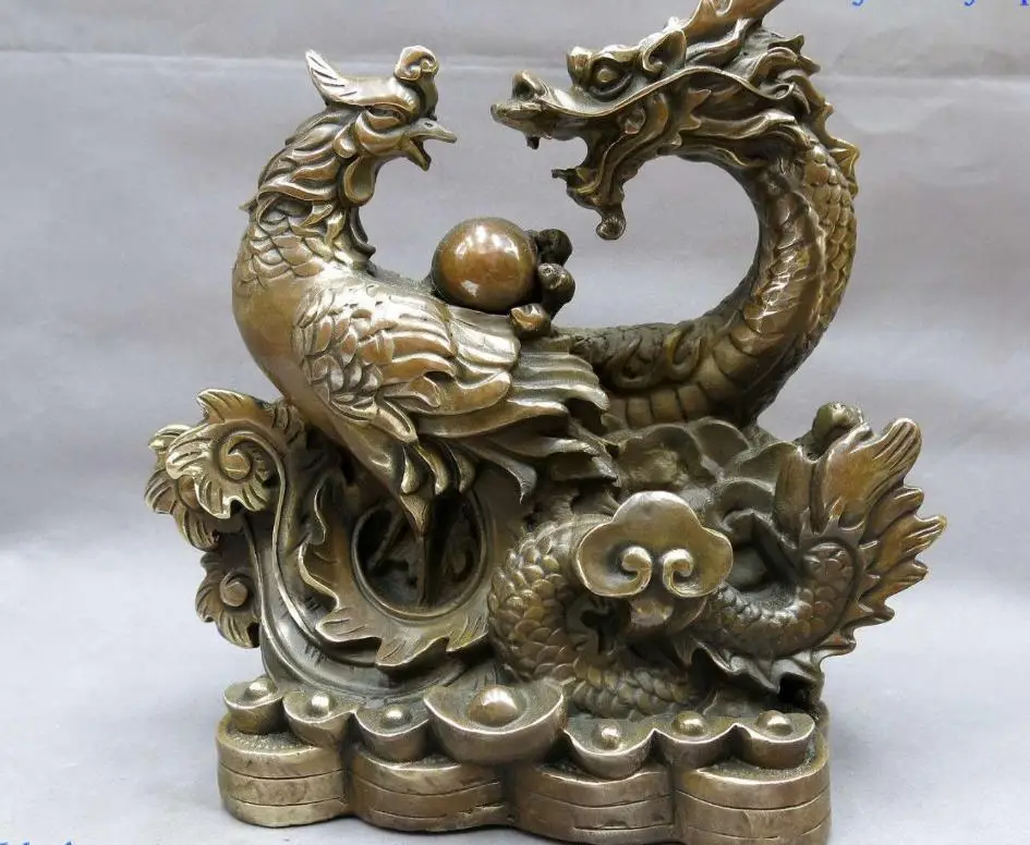 671115273++11" China brass copper carved feng shui lucky dragon phoenix sculpture Statue
671115273++11" China brass copper carved feng shui lucky dragon phoenix sculpture Statue