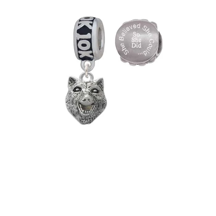 Wolf Head 10K Run She Believed She Could Charm Beads (Set of 2)