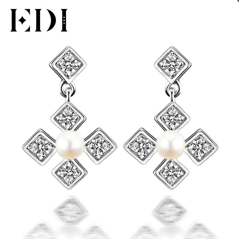 

EDI 925 Sterling Silver Earrings 4mm Natural Freshwater Pearls Drop Earrings Star Design For Women Party Fine Jewelry Gifts