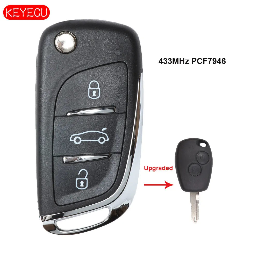 Keyecu Upgraded Flip Remote Car Key Fob 2 Button 433MHz PCF7946 Chip for Renault Clio Kangoo Master Modus 2006-2010
Keyecu Upgraded Flip Remote Car Key Fob 2 Button 433MHz PCF7946 Chip for Renault Clio Kangoo Master Modus 2006-2010