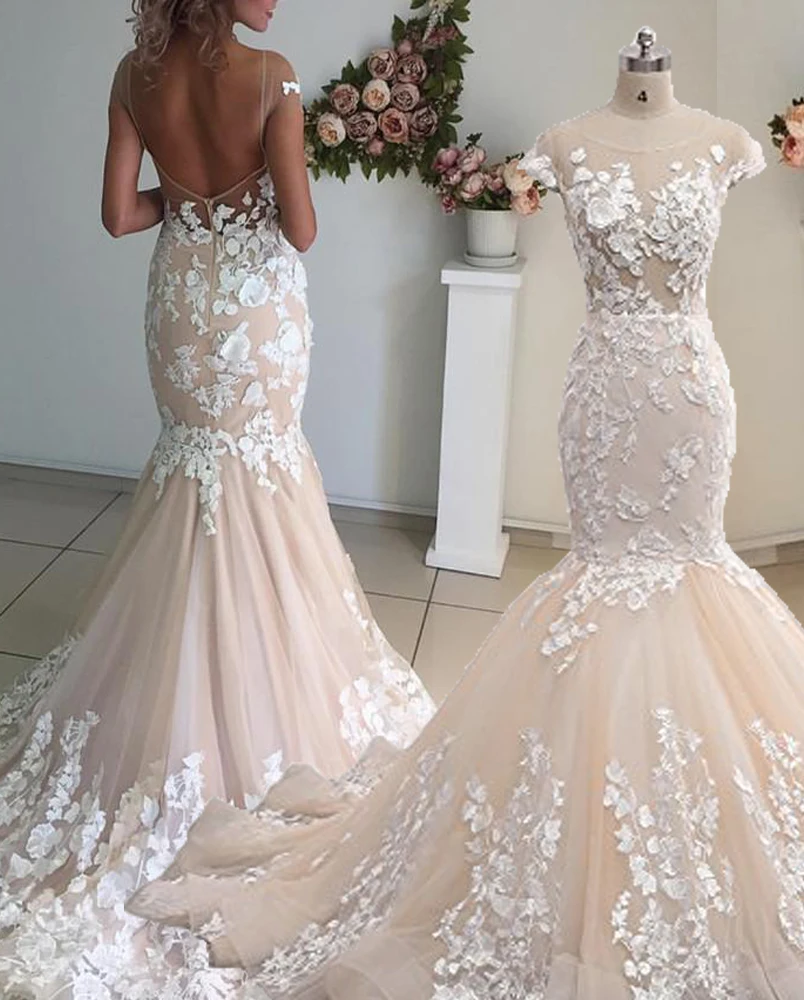 Sexy Illusion Bodice 2019 Bridal Wedding Dress Mermaid Cap Sleeves Lace Appliques Bridal Gowns Open Back Vestido de Festa
Sexy Illusion Bodice 2019 Bridal Wedding Dress Mermaid Cap Sleeves Lace Appliques Bridal Gowns Open Back Vestido de Festa