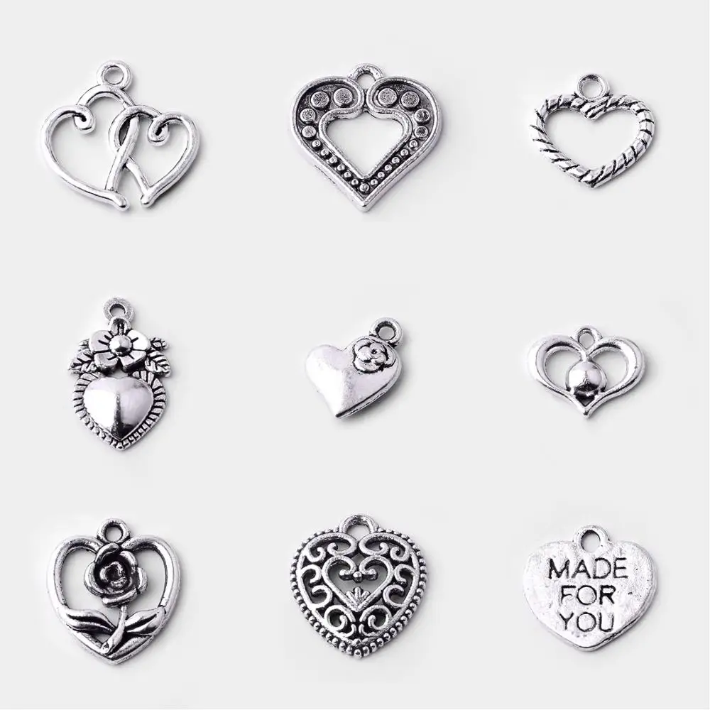 Wholesale 9 pieces Vintage Silver Alloy Charm Heart Shape Tiny Pendant For Necklace & Bracelets Finding Jewelry DIY Making
Wholesale 9 pieces Vintage Silver Alloy Charm Heart Shape Tiny Pendant For Necklace & Bracelets Finding Jewelry DIY Making